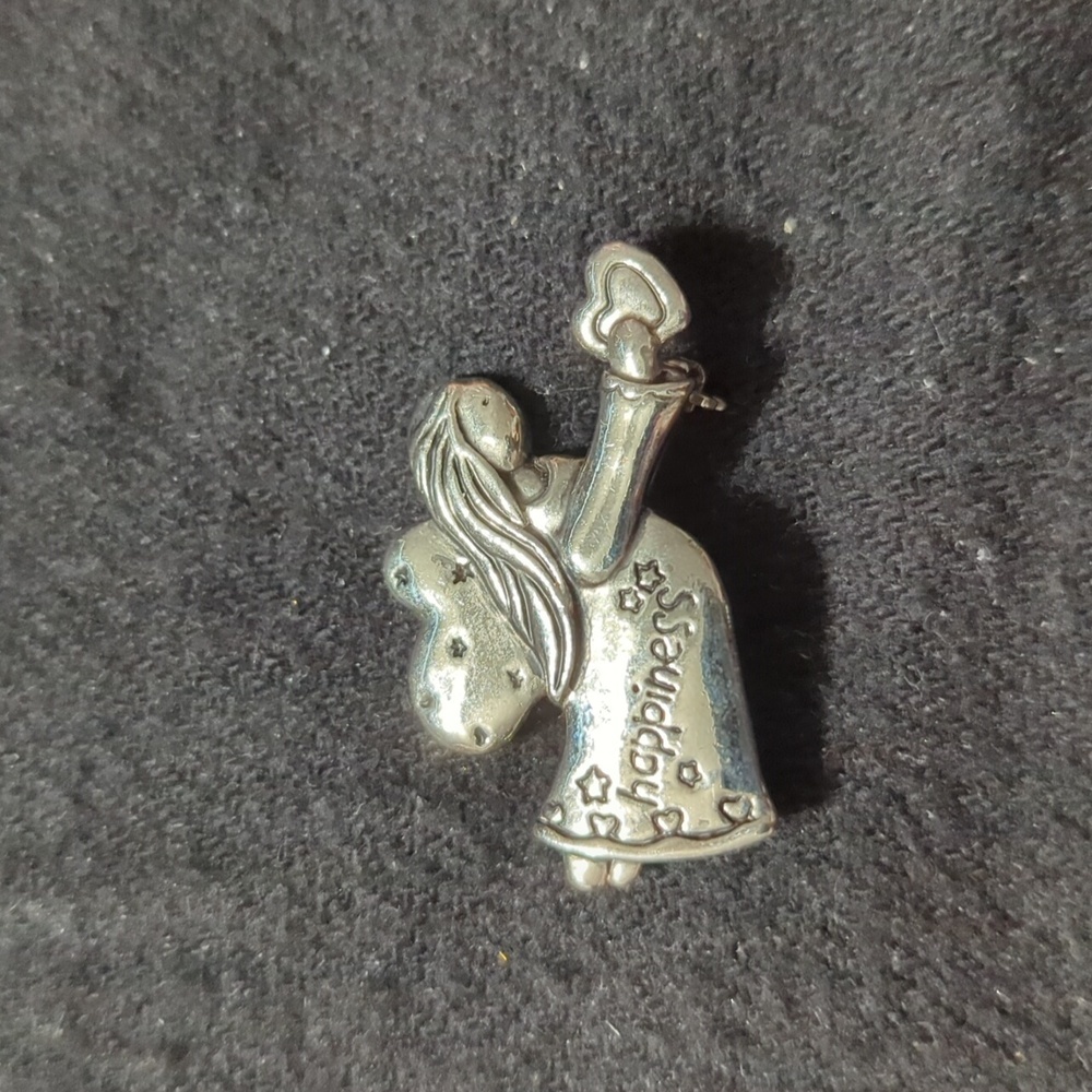 Silver Tone Happiness Heart Angel Statement Brooch Pin